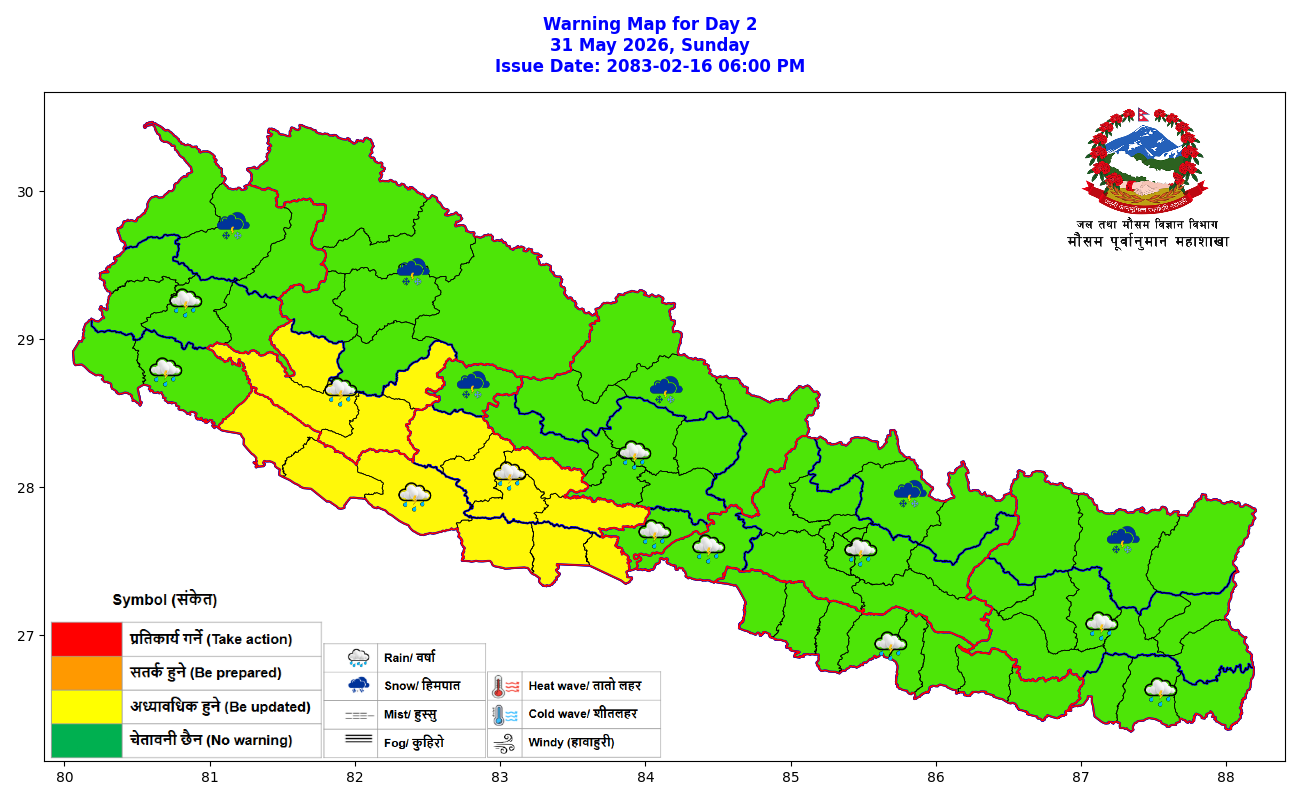 लुम्बिनी, कर्णाली र सुदूरपश्चिममा वर्षाको सम्भावना, तराईमा हुरी चल्ने  चेतावनी